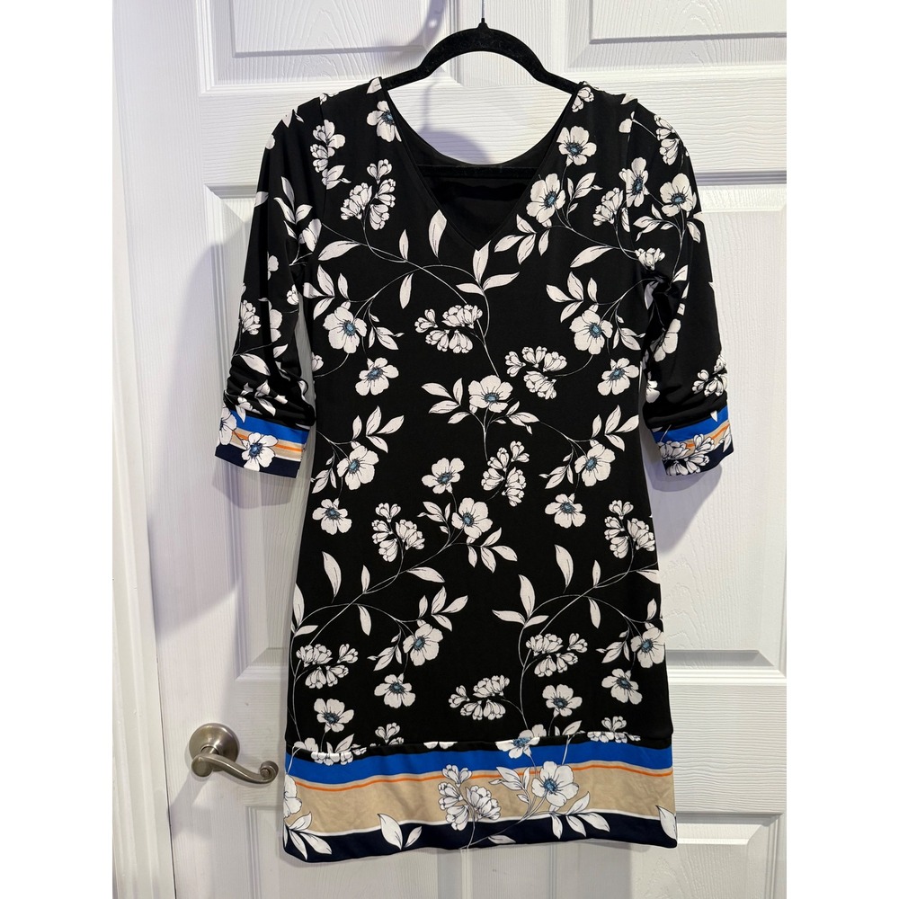 White House Black Market‎ Floral Print 3/4 Sleeve V Neck Dress Women's